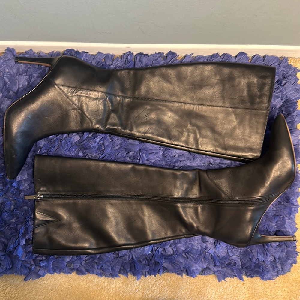 Franco Sarto Black Leather Wide Calf Knee Boots